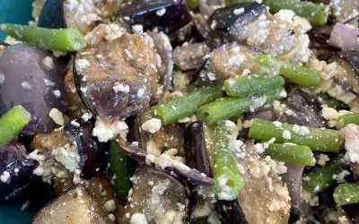 Green bean, aubergine, red onion and feta salad